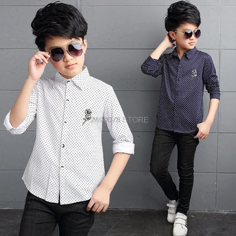 Teenage Boys Shirts School Shirt for Boys Turn Down Collar Shirt For Boys Kids White Dress Shirt Teen Clothes 6 8 10 12 14 Year