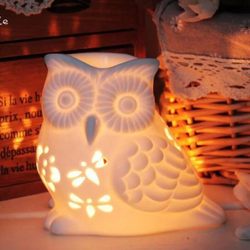 

Ceramic Hollow Candle Holders White Color Owl Aroma Burner Night Light Creative Household Aromatheray Burner Home Decor