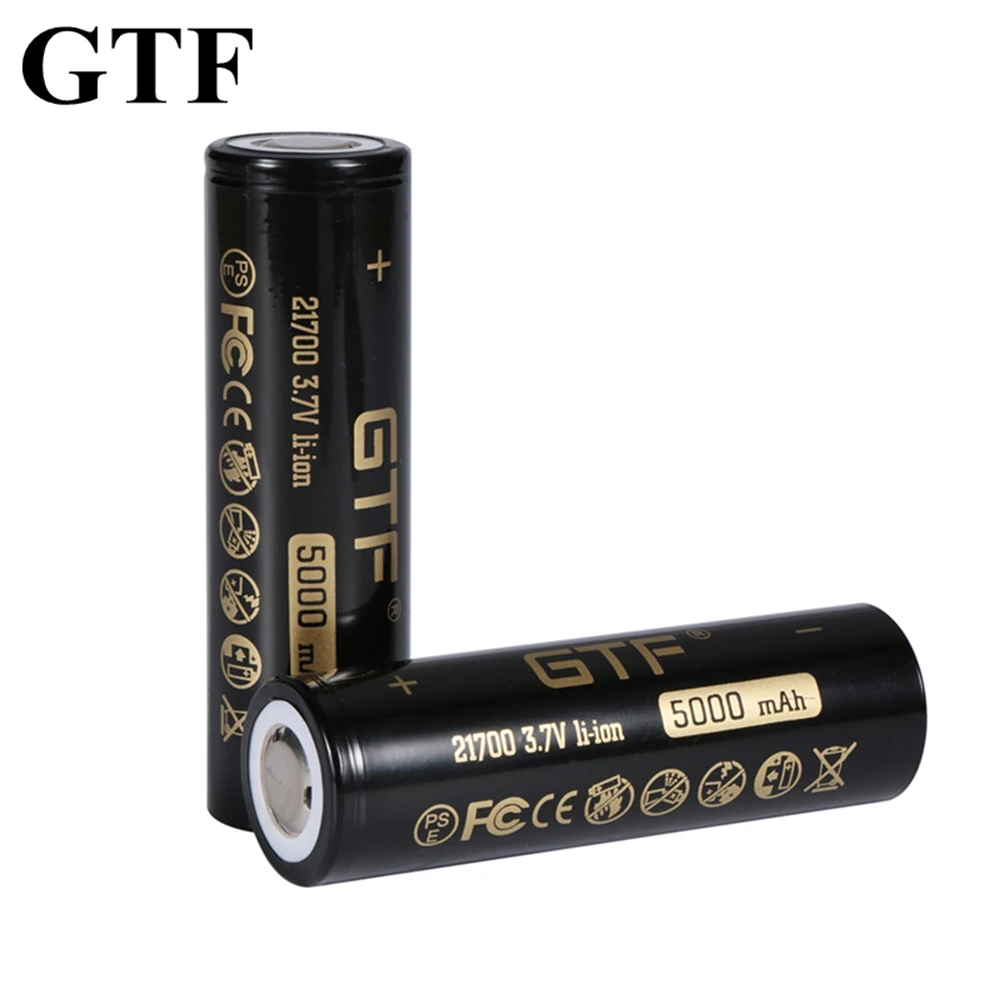 

GTF 21700 5000mAh 3.7V Li-Ion Rechargeable Battery for Flashlight electronic car flat head real capacity batteries drop shipping