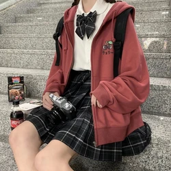 Sudadera con capucha para mujer, suéter holgado de gran tamaño Kawaii de manga larga con cremallera para estudiante, Top para chica