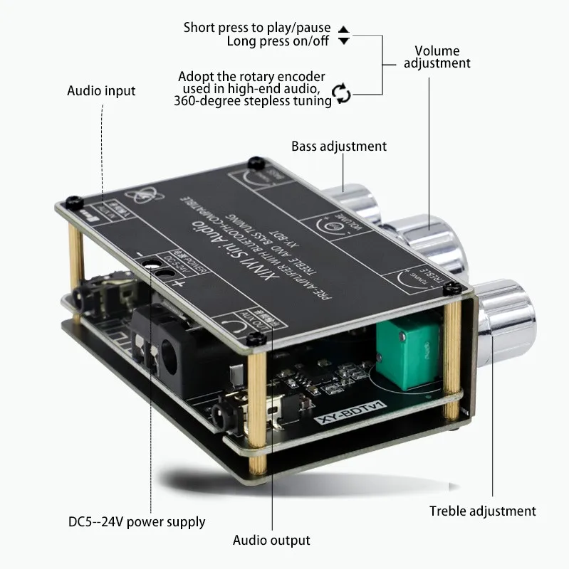 ブルートゥース5.1付きオーディオレシーバー,デュアルチャンネルステレオサウンド,ボリュームコントロール,低音付き