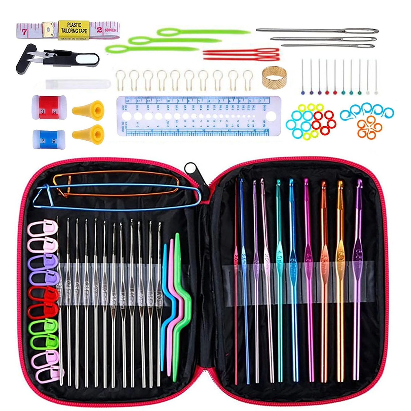 Crochet Hooks Set Knitting Kit for Beginners Adults  Accessories with Mini Case DIY Needles Stitches Craft Weaving Tools Sewing