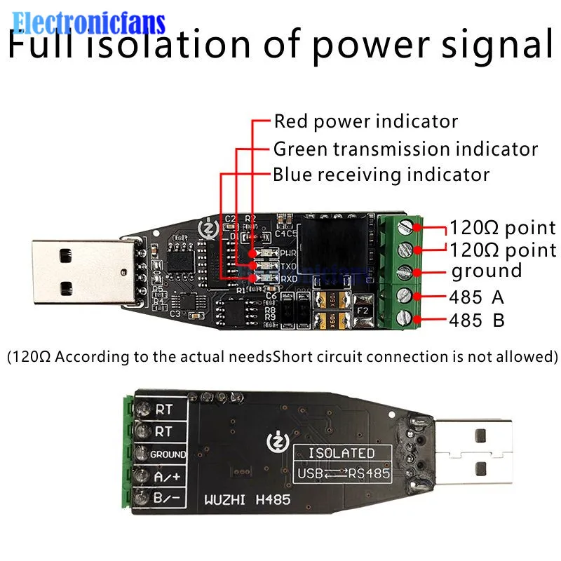 Isolated Industrial Grade USB to RS485 Communication Module 5V TVS Protection Short Circuit Protection Automatic Flow CH340E