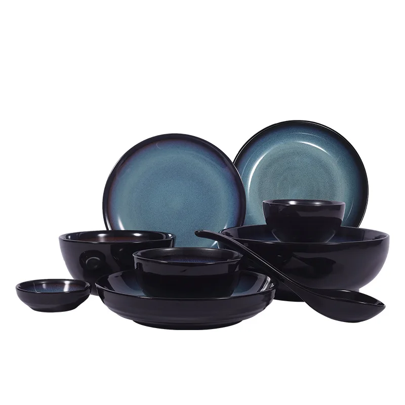 Creative Blue Ceramic Plates and Bowls Set, Eco Friendly Porcelain Dinner Cutlery, Kitchen Dish Plate, Spoon Accessories