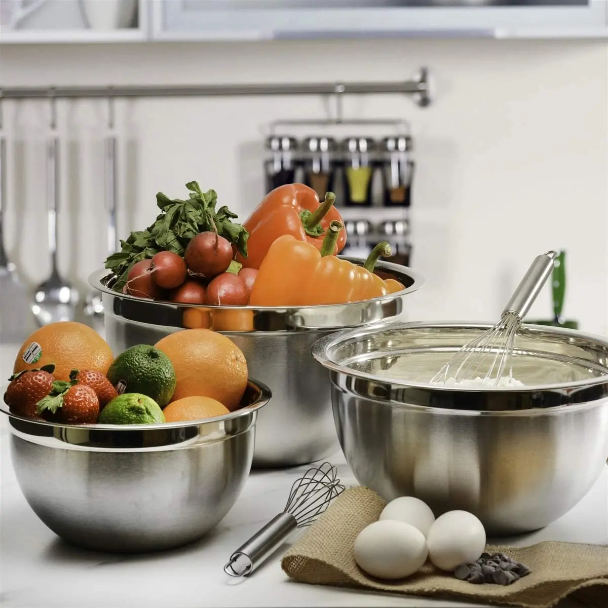 6PCS High Quality Stainless Steel Salad Bowls Set Large Capacity Kitchen Food Mixing Bowl Cooking Fruit Storage Bowl Container