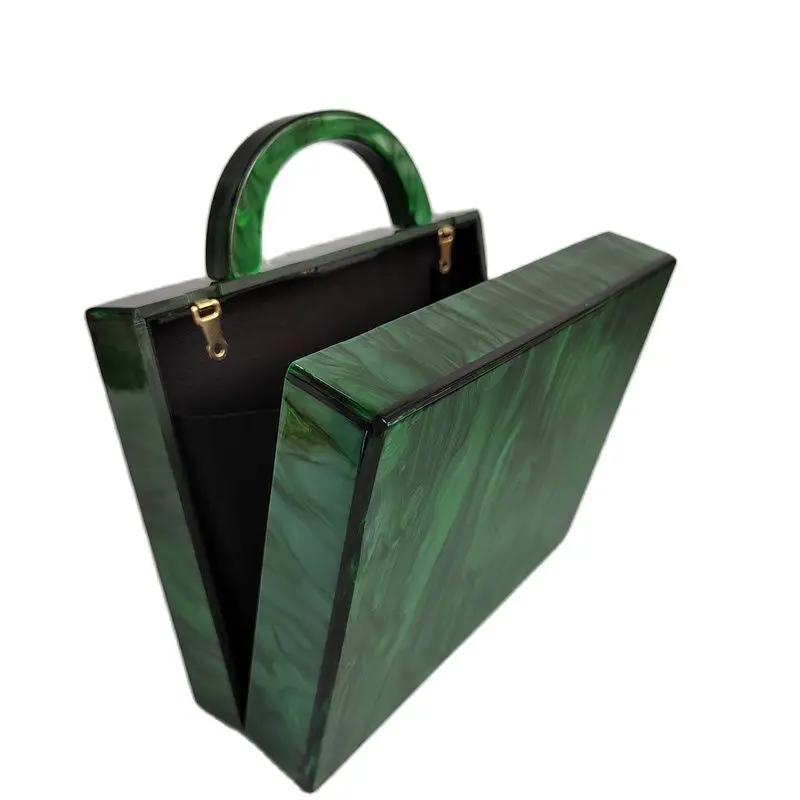 Pearl Marble Green Acrylic Material Top Handle Women Evening Box Clutch Mobile Phone CoinPurse Crossbody Bag Party Beach Handbag