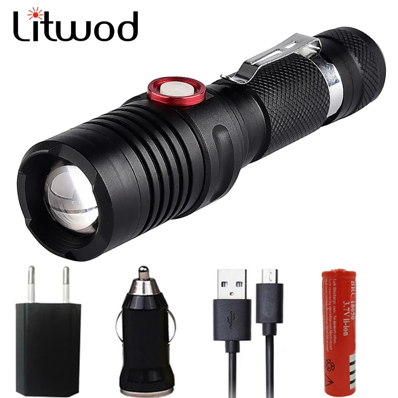 

Micro USB Rechargeable LED Flashlight Torch 4000 Lumens XM-L2 U3 Zoomable 18650 Battery Switch ON / OFF Hunting Light Lights