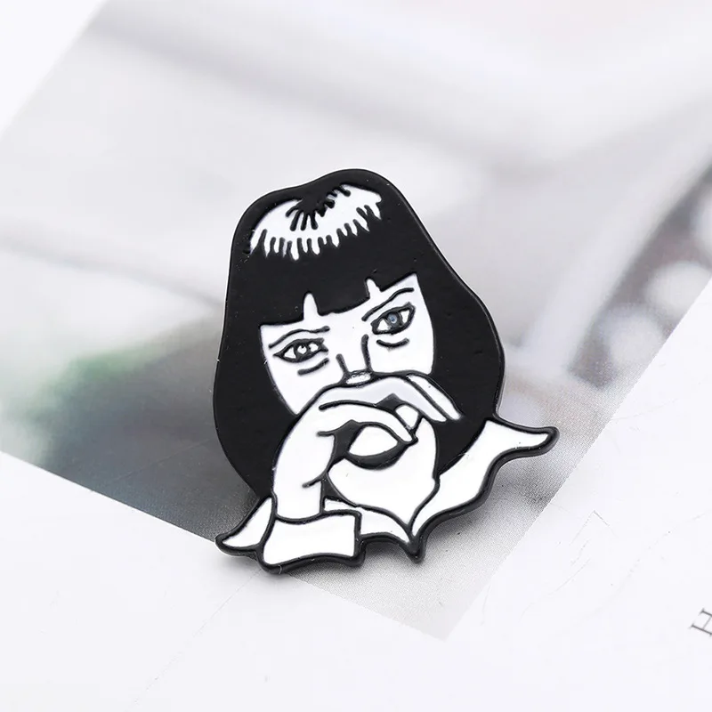 Classic Movie Brooches Pulp Fiction Mia Wallace GODDAMN Girl Enamel Pins Bag Shirt Jackets Lapel Badge Pin Gothic Punk Jewelry