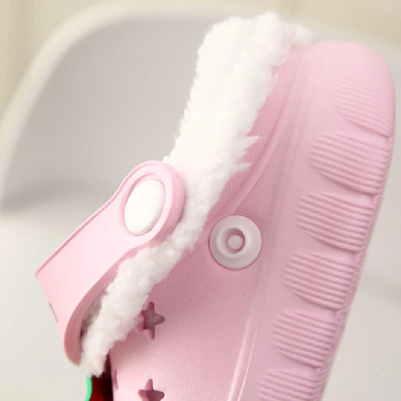 Winter Children Kids Girl Mules Warm Clogs Cute Sandals Strawberry Removable Garden Slippers Baby Toddler Shoes For Girls Boys