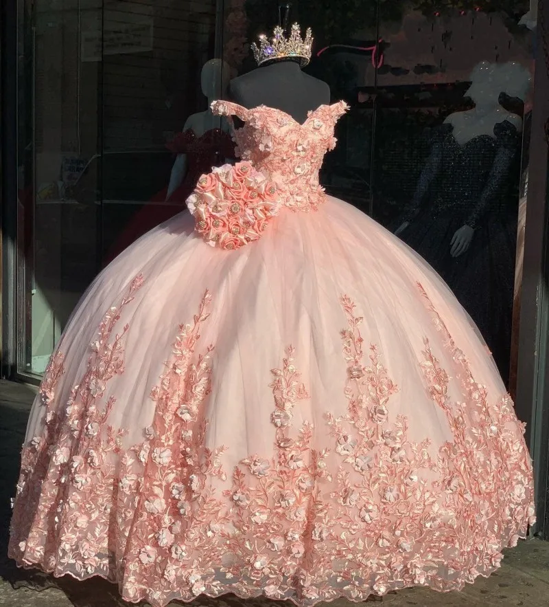 Charming สีชมพู Quinceanera ชุด2023ใหม่ลูกไม้ Applique ประดับด้วยลูกปัดหวาน16สวมใส่ประกวดชุด Vestidos De 15ปี