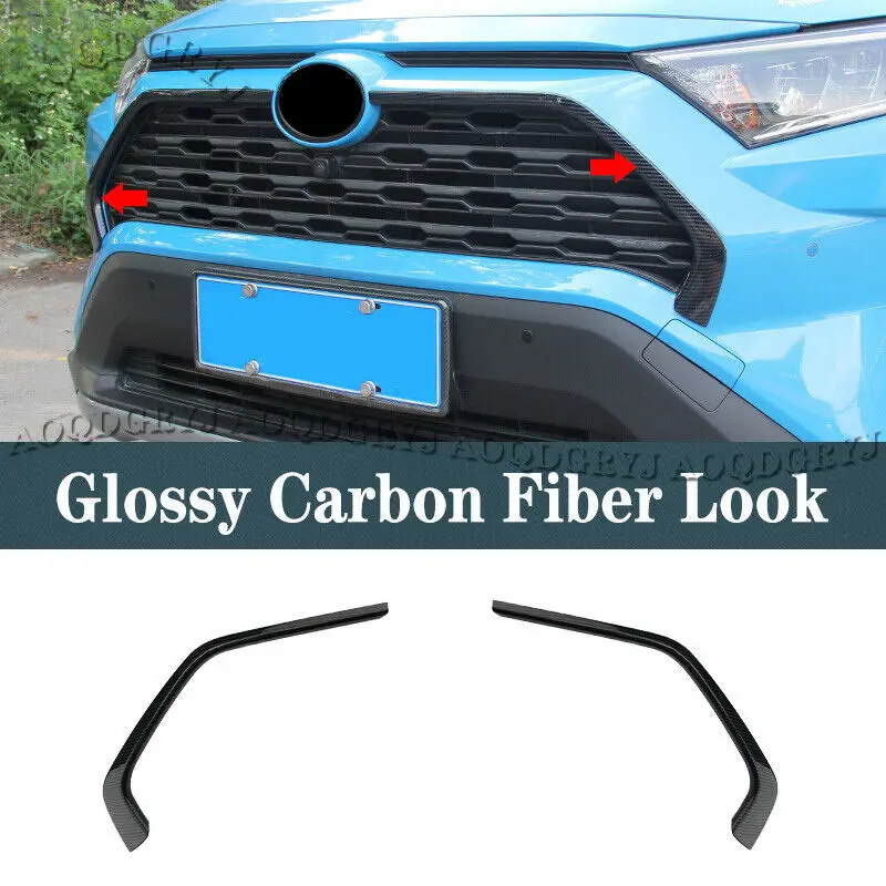 

2X Carbon Fiber Look Front Grille Moulding Trim Cover For TOYOTA RAV4 2019-2020 Car Styling Accessories