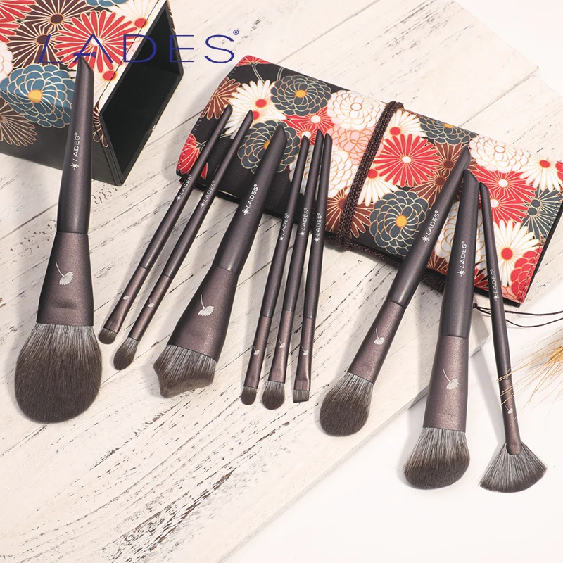 LADES 10PCS Professional Makeup Brushes Sets Powder Foundation Eyeshadow Lip Fan Blush Face Make up Beauty Brush Tool With Case