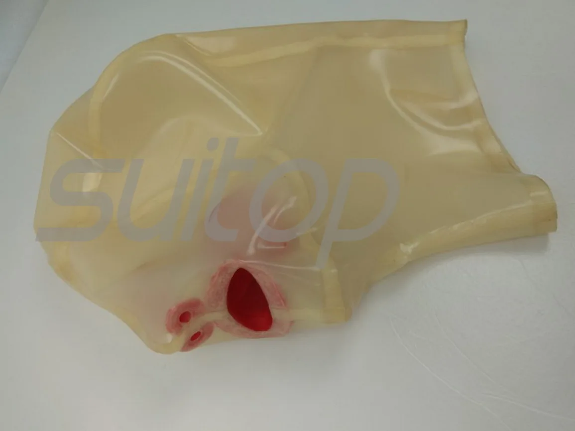 New Suitop Attached mouthpiece and nose tube transparent adults\' latex hood bdsm made of 0.4mm thickness natural latex materials