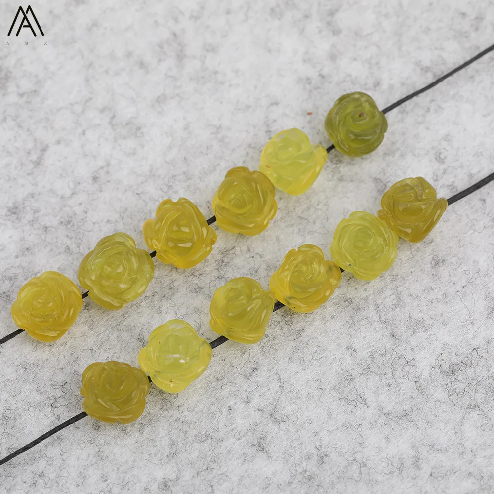 15 teile/los 10mm Natürliche Achate Lapis Fluorit Stein Quarz Kristall Geschnitzte Rose Blume Form Ohrring Perlen Für Schmuck DIY Machen – Detail 21