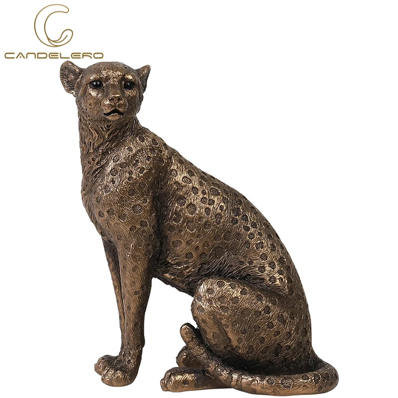 Ornaments For Home Statue Figurine Sculpture Home Office Table Desktop Decor Leopard Gold Golden Cheetah Handmade Decorative