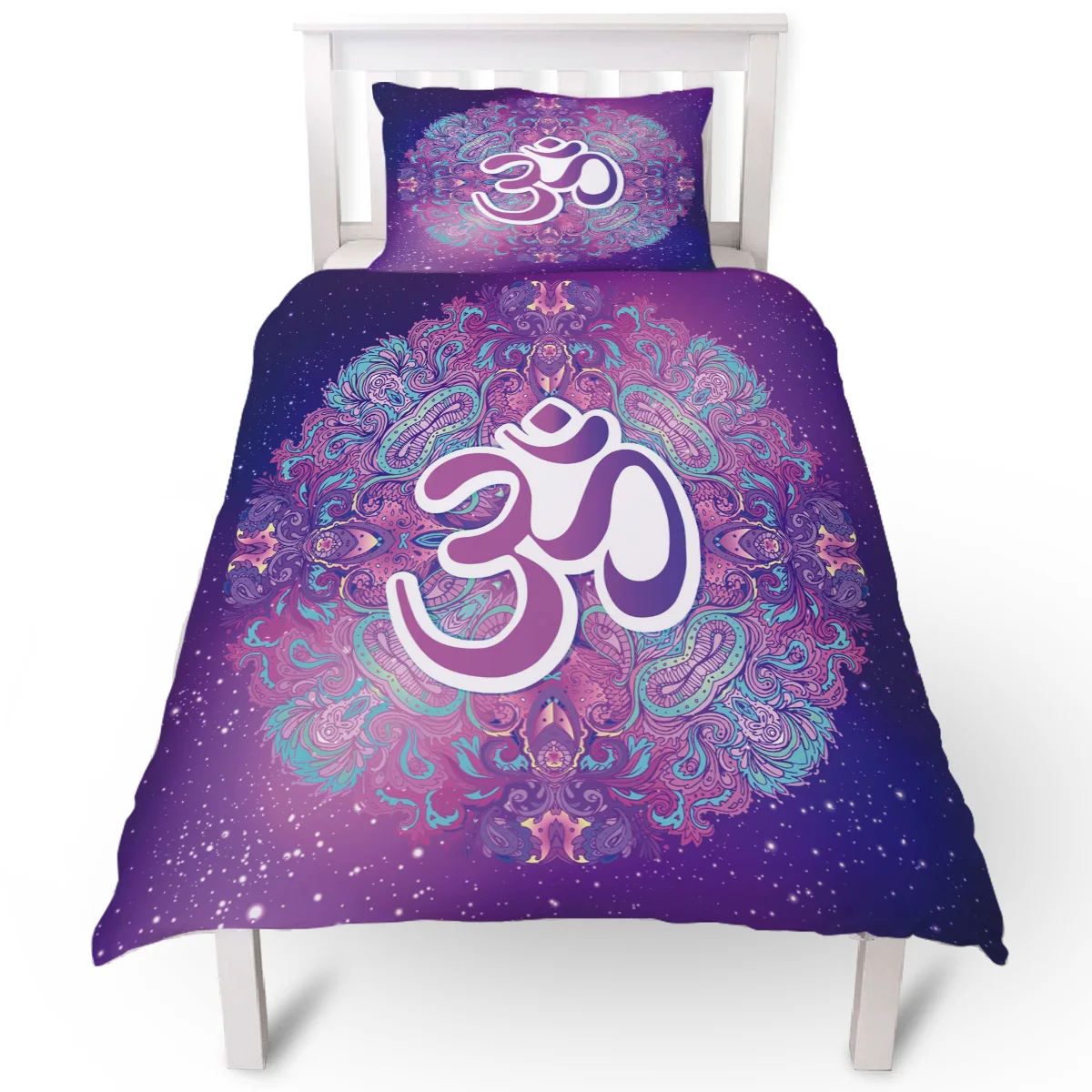 Ohm Symbol Indian Diwali Mandala Neon Purple Duvet Cover Set 2/3/4pcs Bedding Set Bed Sheet Pillowcases Cover Set