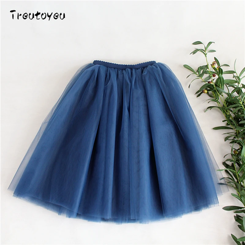 Streetwear 6 Layers 65cm Midi Pleated Skirt Women Gothic High Waist Tulle Skater Skirt rokjes dames ropa mujer 2020 jupe femme