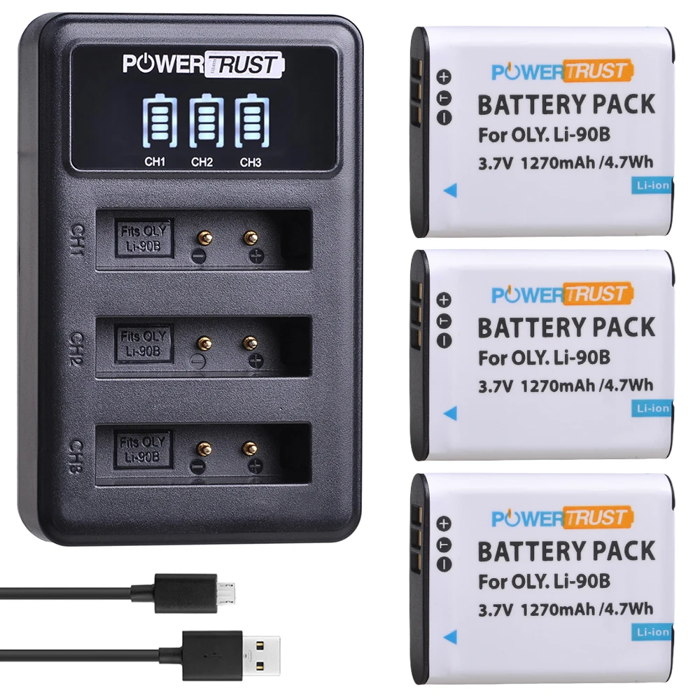 3x 1270mAh LI-90B LI 90B Li90B LI-92B Battery and Charger for Olympus Tough TG-1 iHS TG-2 iHS TG-3 TG-4 SH50 iHS SH60 Batteries