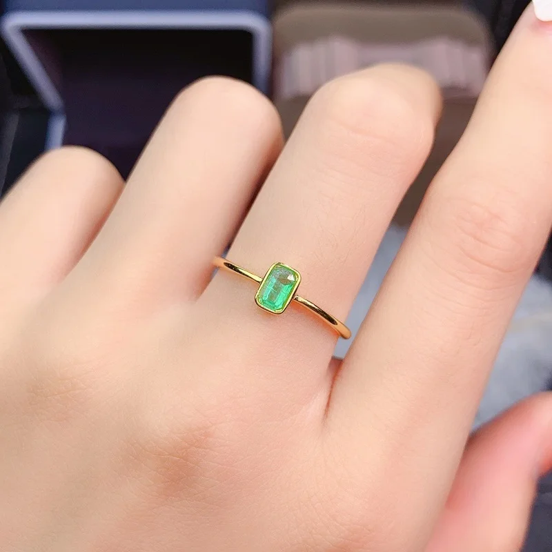 

Solid 925 Silver Emerald Ring for Daily Wear 3mm*5mm Natural Emerald Silver Ring Fashion Sterling Silver Gemstone Ring