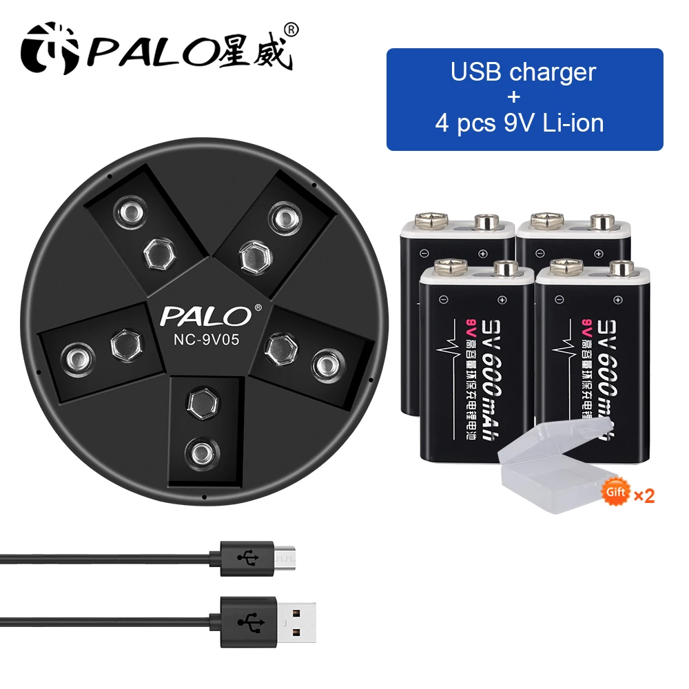 Bateria PALO 9 V 600mAh 6F22 9 V akumulatory litowo-jonowe do multimetru czujnik dymu wykrywacz metali gitara + ładowarka