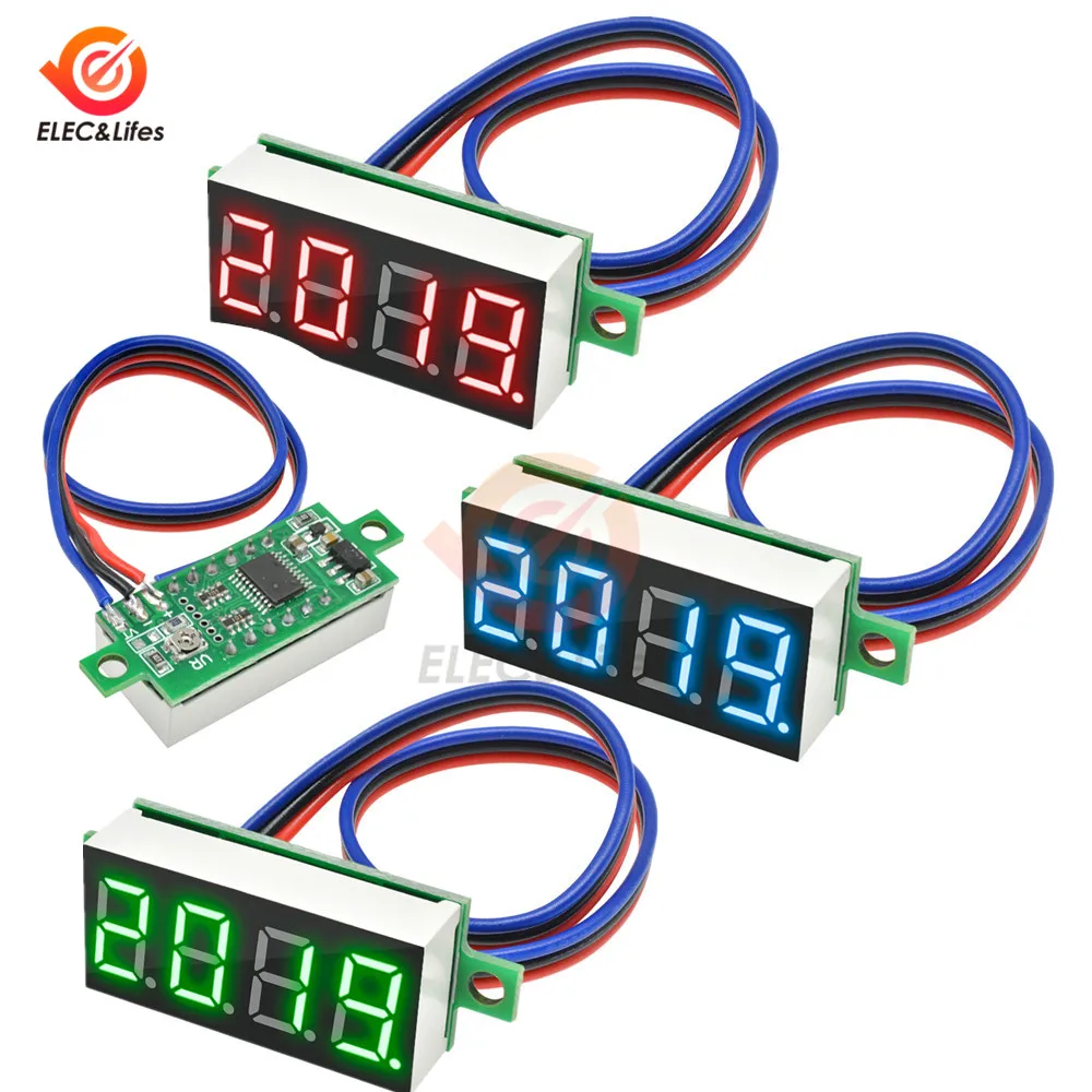 5Pcs 0.36\'\' Mini Digital Voltmeter DC0-100V DC3.1-32V Precision Voltage Meter Panel Tester For Electromobile Motorcycle Car 12V