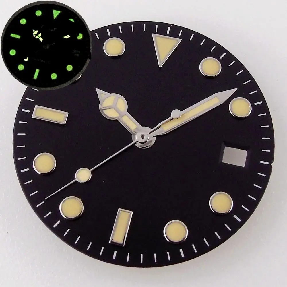 

28.5mm Black Watch Dial+Hands beige Marks For ETA2824 2836 Miyota8215 821A 8205 Date Window Luminous