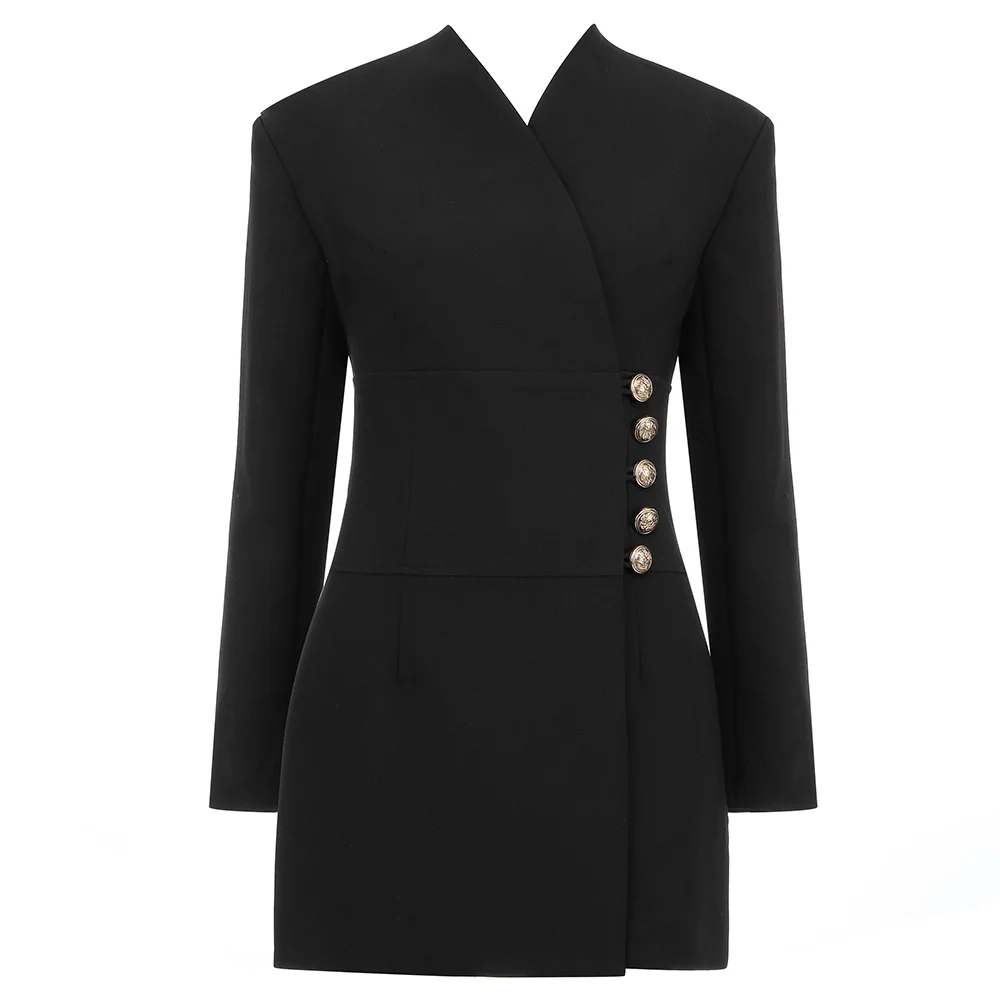 

Vintage Dress Women Blazer Dress Casual Dress Bodycon Dress Elegant Buttons Mini Dress Ladies Winter Long Sleeve Clothing