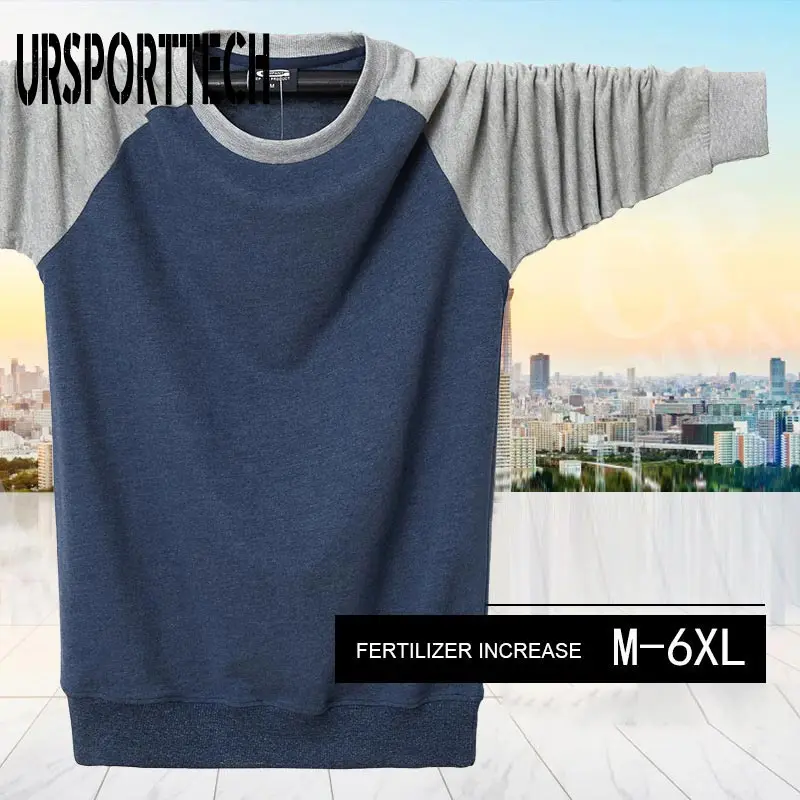 T shirt Men Big Size M-6XL Long Sleeve T shirt Men Full Sleeve Patchwork O-neck Casual T Shirts Men Boys Student  Tops Tees