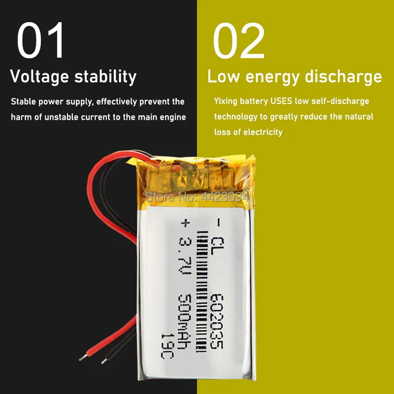 3.7 فولت 602035 500 مللي أمبير ليثيوم أيون بوليمر بطارية قابلة للشحن ل نظام GPS مزود بمسجل فيديو رقمي سيارة تاكوغراف سماعة رأس مزودة بتقنية البلوتوث بطارية