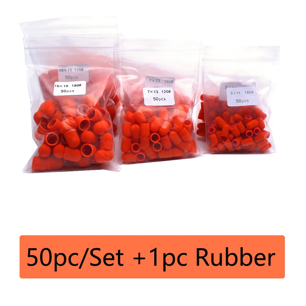 50PCS tappi abrasivi per unghie arancioni punta per trapano per unghie elettrica per unghie pulita lucidatura rotativa rimuovere gli accessori per cuticole in Gel strumenti