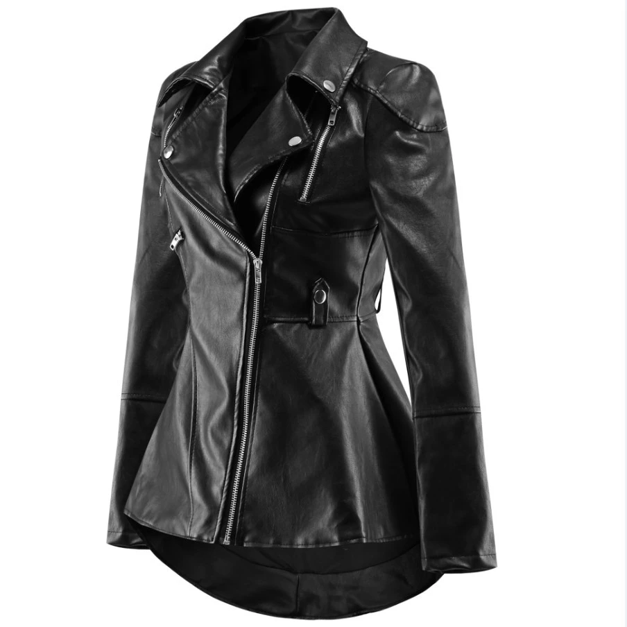 Frauen Leder Zipper Jacke Schwalbenschwanz Wind Rüsche Dünnen Biker Motorrad Mantel Punk PU Outwear 2020 Mode Flut