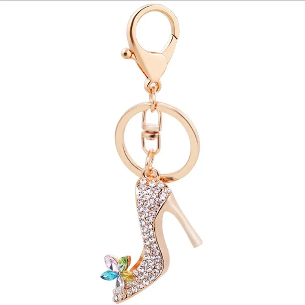 New Shining Rhinestone Crystal High Heels Shoes Keychain Women Lovely Meter Alloy Handbag Car Chains Holder Key Ring Gift