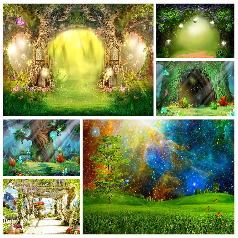 

Dreamy Forest Fairy Tale Castle Wonderland Jungle Vinyl Background Baby Birthday Wedding Photography Backdrop Photo Studio Prop