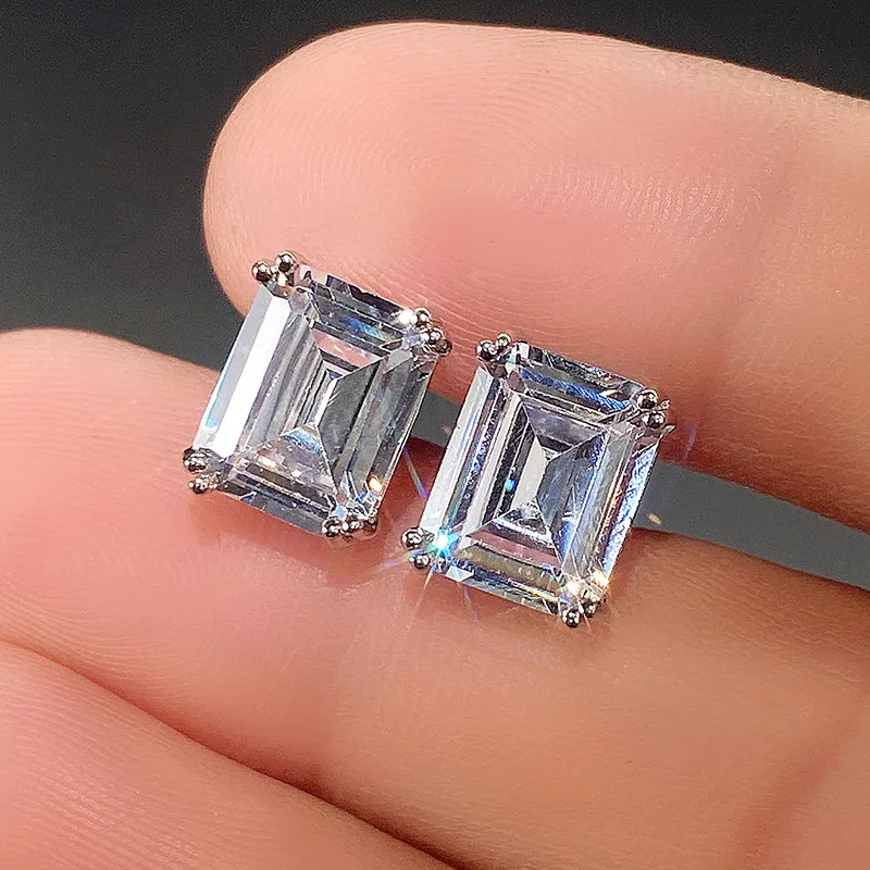Huitan Geometric Square Cubic Zirconia Crystal Stud Earrings for Women/Men Fashion Versatile Unisex Accessories Hot Sale Jewelry