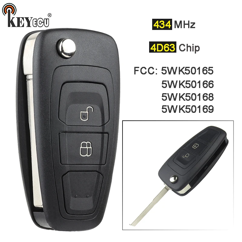 

KEYECU 434MHz 4D63 Chip 5WK49986 AB39-15K601-DA Remote Key Fob 2 Button for Ford Grand C-Max S-Max Focus Grand Mondeo Ranger