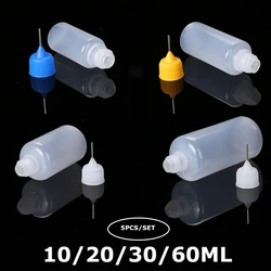 5pcs/set Needle Tip Bottles Glue Empty Applicator Bottles Liquid Dropper Cap for DIY Paint Craft Paper Art 10/20/30/60ML