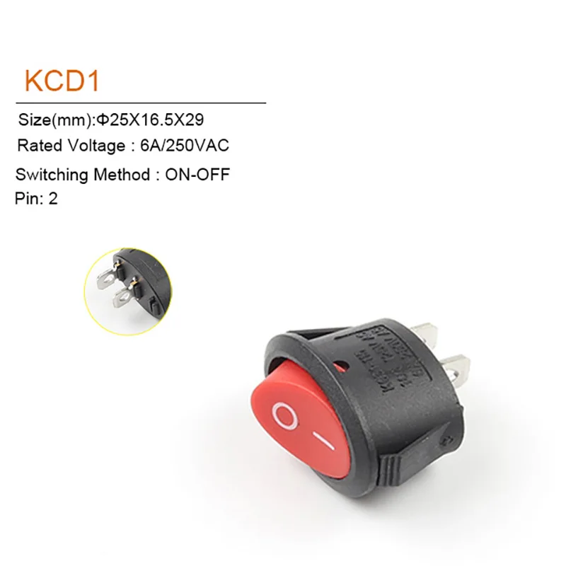 5/10 PCS 2/3 Pin Mini Round Boat Rocker Switch 25*16.5mm SPST ON-ON ON-OFF ON-OFF-ON 6A/250VAC Power Button Switch With Light