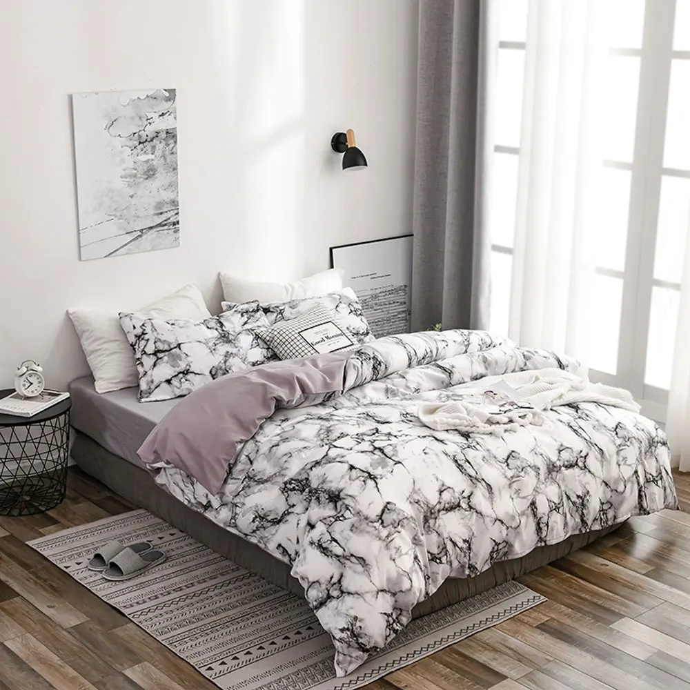 Marble Duvet Cover Set with Pillowcases Bedding Set Quilt Cover Women Girls Soft Summer Bedclothes Single Twin Queen King Black