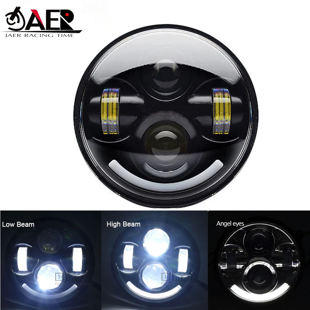 

5.75" Motorcycle LED Headlight with Halo Angel Eye DRL LED Headlamp for Harley Sportster Iron 883 1200 Dyna Street Bob Softail