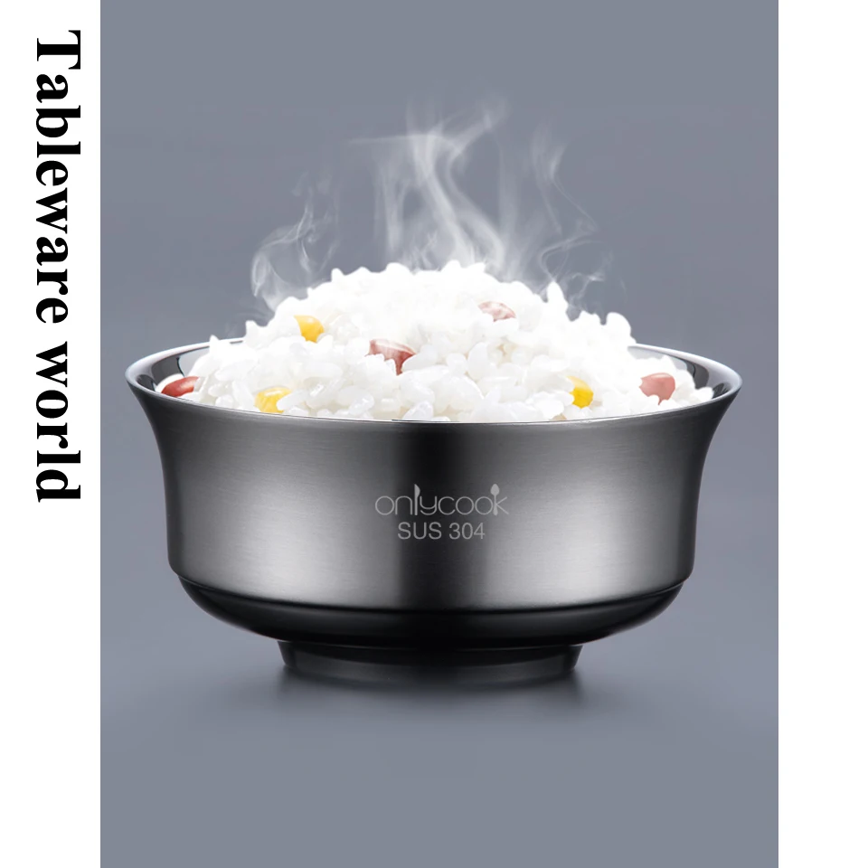 Food Grade Double Layer 304 Stainless Steel Rice Bowl Household Children Eating Bowl Restaurant Tableware Single Small Soup Bowl