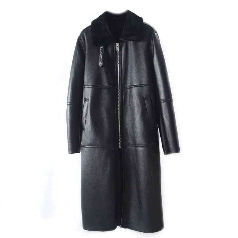 Abrigo de piel auténtica para mujer, Chaqueta larga de piel de oveja Merina Natural, ropa de calle gruesa y cálida, invierno, 2022