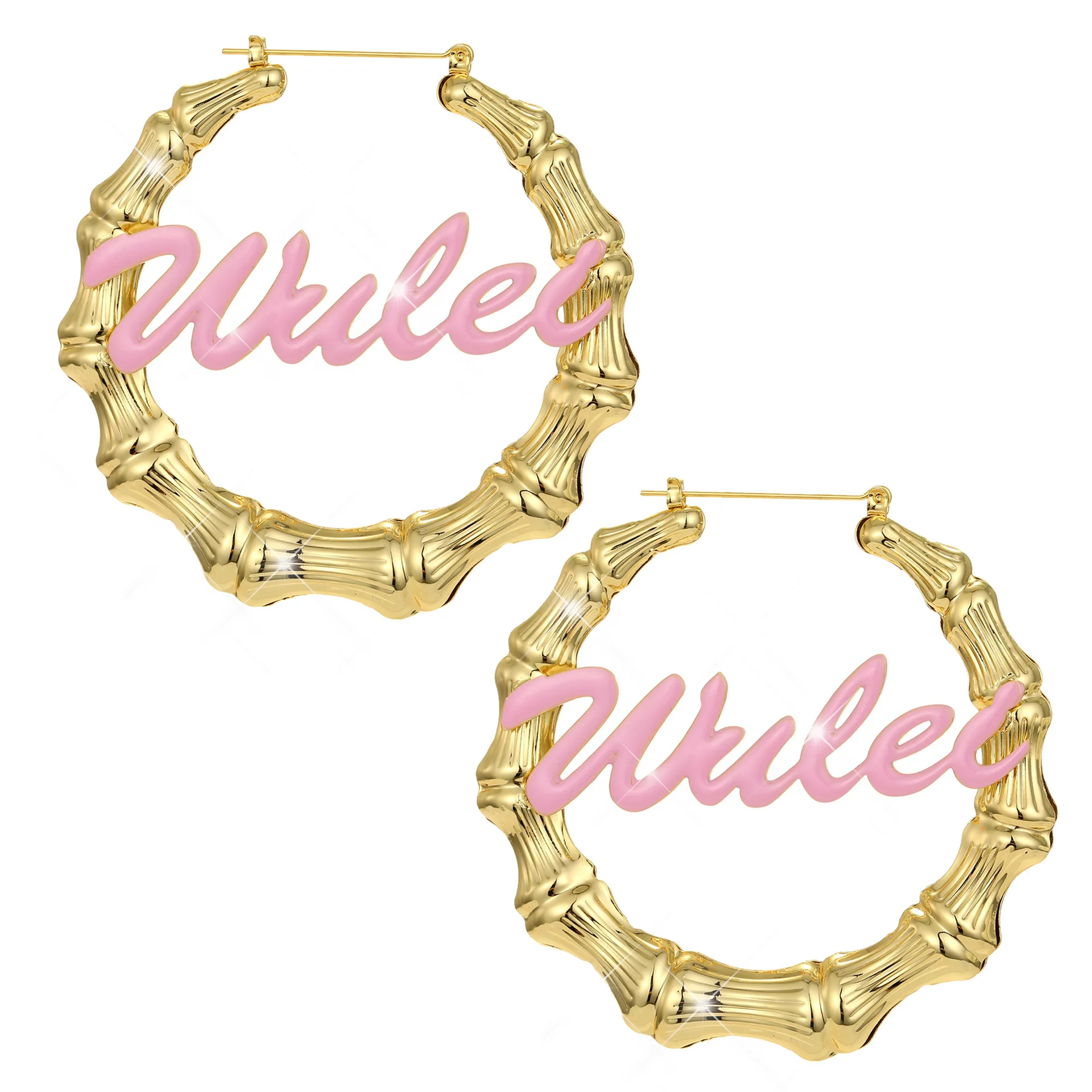Custom Name Earrings Pink Color Customized Nameplate Hoop Earring Coloful Oil Earrings Name  Hoop Earrings Letter Birthday Gifts