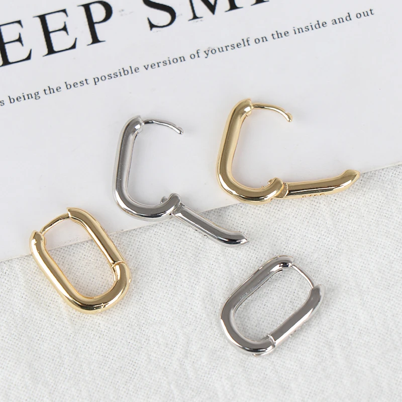 1 Pair Simple Design Geometric Rectangular Lock Buckle Metal Oval Shape Small Hoop Earrings Women Party Jewelry