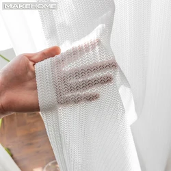 3D Geometry WhiteTulle Curtains for Living Room Window Screen Voile Thick Sheer Curtains for Bedroom Kitchen Custom size