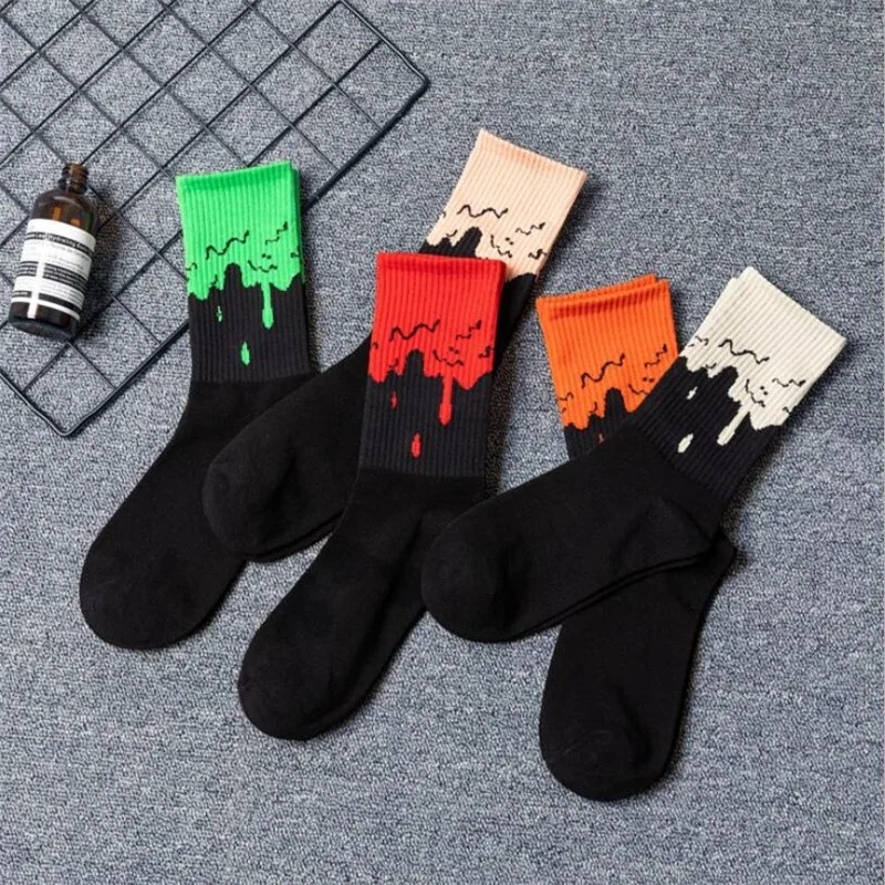 5Pairs Women's Skateboard Sock Autumn Winter Colorful Cotton Dress Sock Female Ladies Splicing Patterned Hip Hop Sock