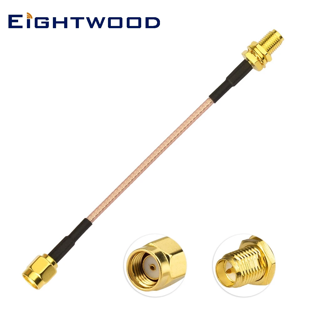 Eightwood RP SMA Male to RP SMA Bulkhead 2.4GHz Bluetooth/Wi-Fi Antenna Cable Extension Lead Wireless RP-SMA RG316 Cable 15CM