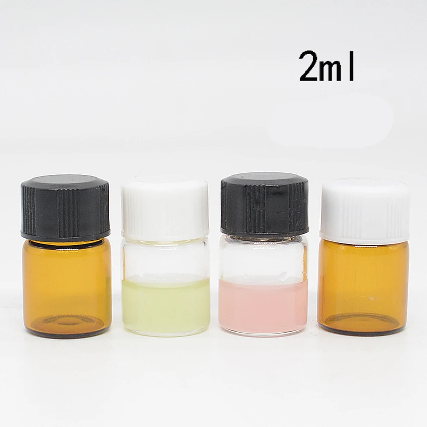 10pcs/lot Glass Refillable Bottles Reusable 2ml Empty Bottle Brown Transparent Portable Sample Test Bottles WIth Lid