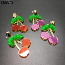 KUGUYS Cute Red Pink Cherry Dangle Earrings for Girls Women Mirror Acrylic Drop Trendy Jewelry Fashion Accessories