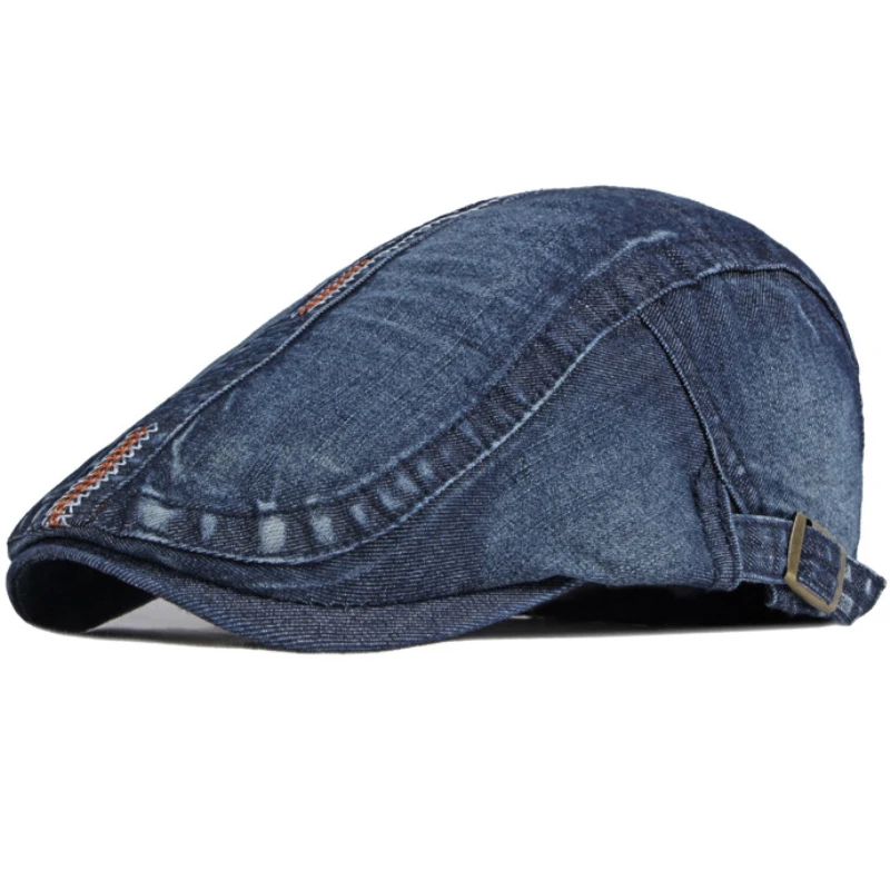 HT3685 Beret Men Women Cap Hat Cotton Denim Flat Cap Retro Artist Painter Beret Hat Male Female Adjustable Beret Cap