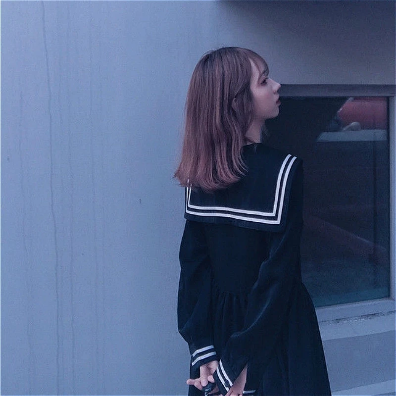 Bow Patchwork Loose A-Line Fashion Knee-Length Cute Empire Preppy Style Japanese All-match Black School Uniform